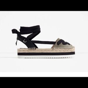 ZARA Lace-up Leather Espadrilles RARE 38 Platform
